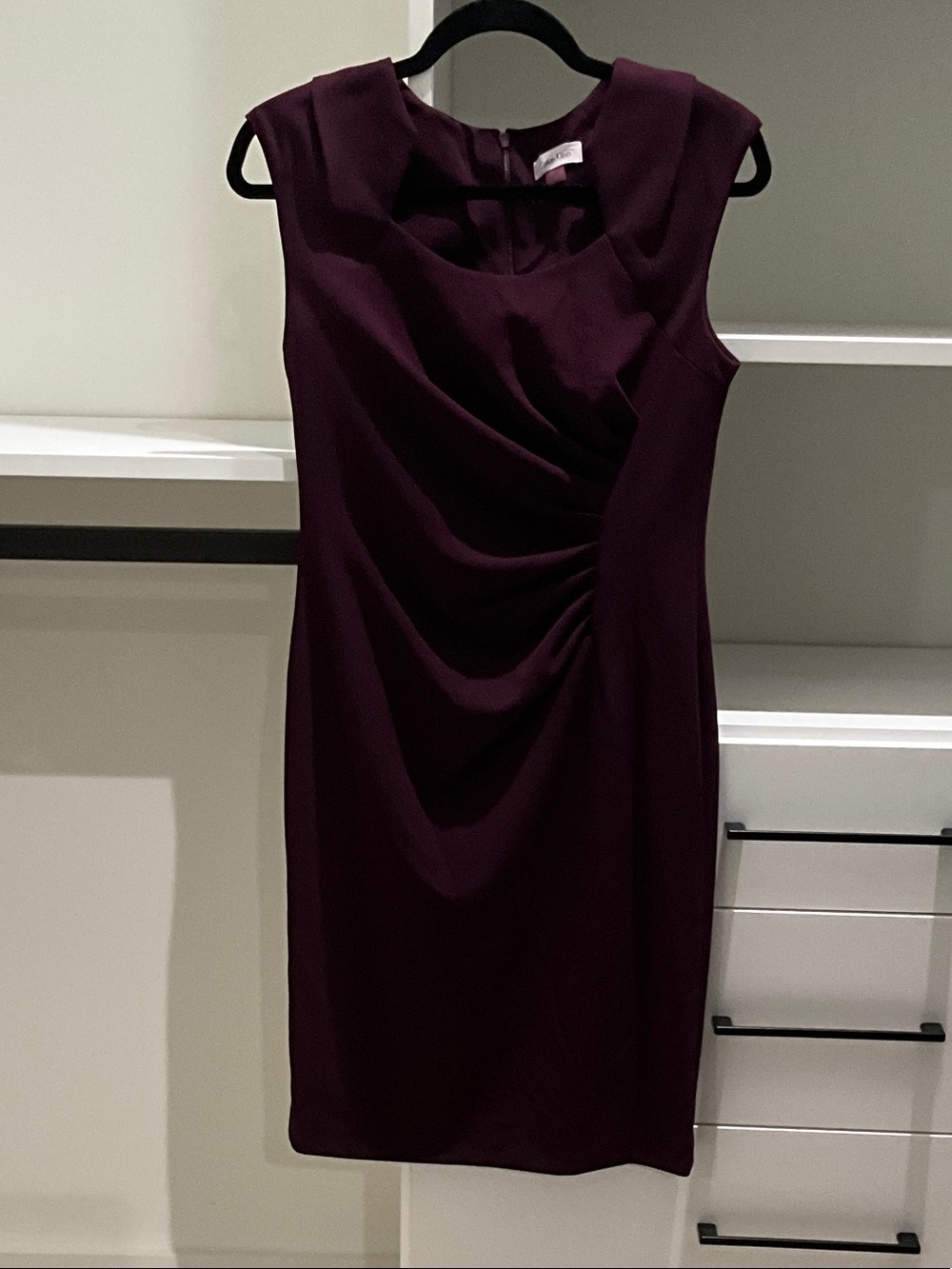 Calvin Klein Sleeveless Draped Midi Dress in Plum